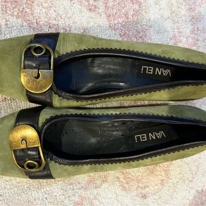 Van Eli Olive Green Flats with Brass Accent